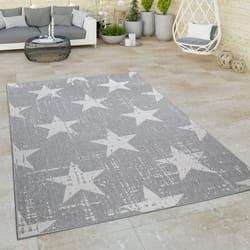 Paco Home - Tapis Intérieur Extérieur Balcon Cuisine Vintage Étoiles Motif Gris Blanc Cassé 240x340 cm