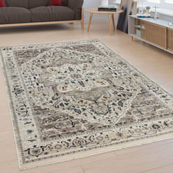 Paco Home - Tapis De Salon Poils Ras Motif Oriental Ornements Bordure Beige Blanc Cassé 80x150 cm