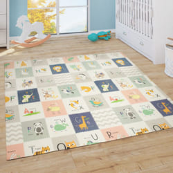 Paco Home - Tapis De Jeux Tapis Bébé Tapis Pliable Lavable Réversible Animal Crème Bleu Gris 180x200 cm