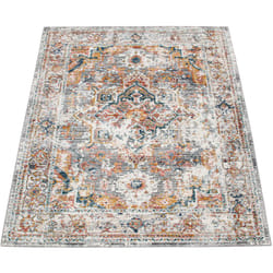 Paco Home - Tapis Salon Poils Ras Vintage Orient Ornements Bordure Blanc Cassé Gris Rouge 80x150 cm