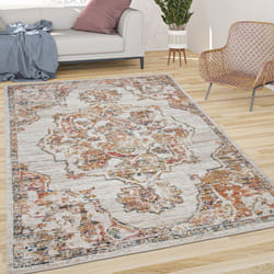 Paco Home - Tapis De Salon Poils Ras Vintage Pastel Motif Orient Bordure Blanc Cassé Beige 60x100 cm