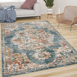 Paco Home - Tapis De Salon Poils Ras Vintage Pastel Motif Orient Avec Bordure Vert Beige 60x100 cm