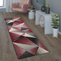 Paco Home - Tapis De Salon Poils Ras Motif Diamant Géométrique Moderne Avec Aspect 3D 80x300 cm, Rouge