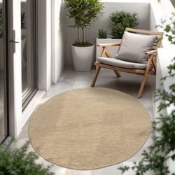 Paco Home - Tapis Intérieur Et Extérieur Balcon Terrasse Tapis Cuisine Monochrome Moucheté 120 cm rond, Naturelle