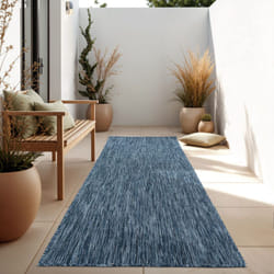 Paco Home - Tapis Intérieur Et Extérieur Balcon Terrasse Tapis Cuisine Monochrome Moucheté 80x250 cm, Bleu