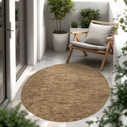 Paco Home - Tapis Intérieur Et Extérieur Balcon Terrasse Tapis Cuisine Monochrome Moucheté 200 cm rond, Café