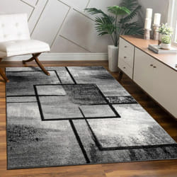 Paco Home Tapis De Salon Tapis Vintage Poils Ras Motif Géométrique Moderne Abstrait Gris 200x290 cm