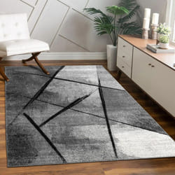 Paco Home - Tapis Salon Tapis Salon Poils Ras Motif Moderne Abstrait Géométrique Gris Noir 140x200 cm
