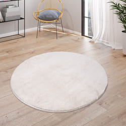 Paco Home - Tapis, Tapis à Poils Ras Doux Pour Salon, Doux, Lavable, Beige 200 cm rond