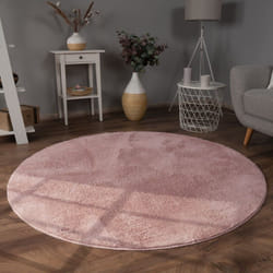Paco Home - Tapis Salon Adulte Poil Long Shaggy Lavable En Machine Moelleux Pelucheux RosaRose 100 cm rond