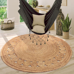 Paco Home - Tapis Rond Salon Jute Motif Ethnique Boho Moderne Fait Main Tapis Naturel 100 cm rond, Naturelle