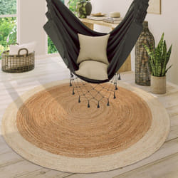 Paco Home - Tapis Rond Salon Jute Motif Ethnique Boho Moderne Fait Main Tapis Naturel 200 cm rond, Ivoire