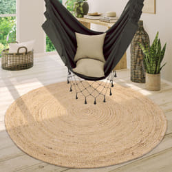 Paco Home Tapis Rond Salon Jute Motif Ethnique Boho Moderne Fait Main Tapis Naturel 160 cm rond, Ivoire 2