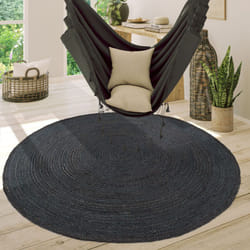 Paco Home - Tapis Rond Salon Jute Motif Ethnique Boho Moderne Fait Main Tapis Naturel Anthracite, 160 cm rond