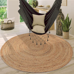 Paco Home Tapis Rond Salon Jute Motif Ethnique Boho Moderne Fait Main Tapis Naturel 200 cm rond, Naturelle 3