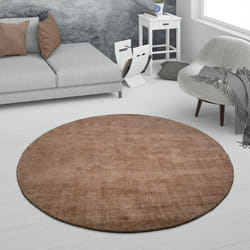 Paco Home - Tapis De Salon Tapis Poils Ras Fait Main Motif Monochrome Moderne Doux Beige, 160 cm rond