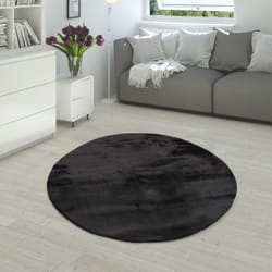 Paco Home Tapis Poils Longs Salon Fausse Fourrure Imitation Fourrure De Lapin Très Douce Noir 80 cm rond