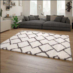Paco Home - Tapis Shaggy Tapis De Salon Poil Long Motif Scandinave Moderne Gris Blanc Cassé 120x160 cm