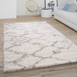 Paco Home - Tapis Shaggy Tapis De Salon Poil Long Moderne Boho Scandinave Motif Diamant Creme Beige, 120 cm rond