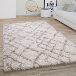 Paco Home - Tapis Shaggy Tapis De Salon Poil Long Moderne Boho Scandinave Motif Diamant 80 cm rond, Crème Beige 2