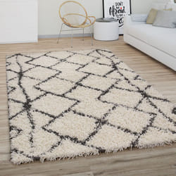 Paco Home - Tapis Shaggy Tapis De Salon Poil Long Moderne Boho Scandinave Motif Diamant 120 cm rond, Crème Anthracite 2