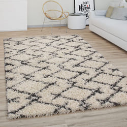 Paco Home - Tapis Shaggy Tapis De Salon Poil Long Moderne Boho Scandinave Motif Diamant 120x170 cm, Crème Anthracite 3