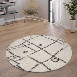 Paco Home - Tapis Shaggy Tapis De Salon Poils Longs Scandinave Franges Moelleux Moderne 120 cm rond, Crème 2