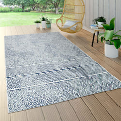 Paco Home - Tapis Ext. Résistant Intemp. Balcon Cuisine Vintage Moderne Marocain Bleu Crème 80x150 cm