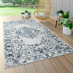 Paco Home - Tapis Ext. Résistant Intemp. Balcon Cuisine Oriental Ornements Crème Bleu Gris 160x230 cm