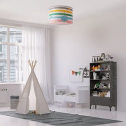 Paco Home - Plafonnier Suspension Chambre Enfant Abat-Jour Tissu Rond Coloré Bébé E27 Plafonnier - Blanc, Multicolore 2 (Ø455cm)