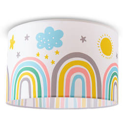Paco Home - Plafonnier Suspension Chambre Enfant Abat-Jour Tissu Rond Coloré Bébé E27 Plafonnier - Blanc, Multicolore 3 (Ø455cm)