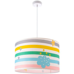 Paco Home - Plafonnier Suspension Chambre Enfant Abat-Jour Tissu Rond Coloré Bébé E27 Lampe à suspension - Blanc, Multicolore 2 (Ø455cm)