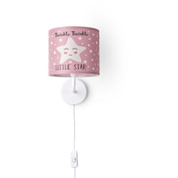Paco Home - Lampe à Poser Chambre Enfant Abat-Jour Tissu Rond Applique Lune Étoiles E14 Lampe murale - Blanc, Design 4 (Ø18 cm)