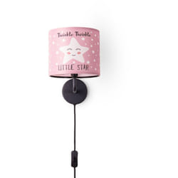 Paco Home Lampe À Poser Chambre Enfant Abat-Jour Tissu Rond Applique Lune Étoiles E14 Lampe murale - Noir, Design 4 (Ø18 cm)