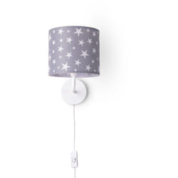 Paco Home - Lampe à Poser Chambre Enfant Abat-Jour Tissu Rond Applique Lune Étoiles E14 Lampe murale - Blanc, Design 6 (Ø18 cm)