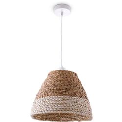 Paco Home - Suspension Lampe Table Salle à Manger Osier Câble Textile 1,5 m Rustique Boho Lampe à suspension - Blanc, Beige (Ø25 cm)