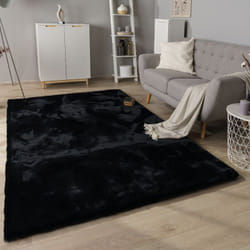 Paco Home - Tapis Poils Longs Tapis De Salon Shaggy Imitation Fourrure Lapin Moelleux 60x100 cm, Noir