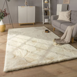 Paco Home - Tapis Poils Longs Tapis De Salon Shaggy Imitation Fourrure Lapin Moelleux 160x230 cm, Crème