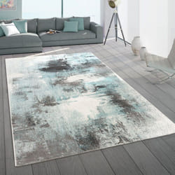Paco Home - Tapis De Salon Poil Ras Tapis Vintage Motif Abstrait Moderne Gris Turquoise 60x100 cm