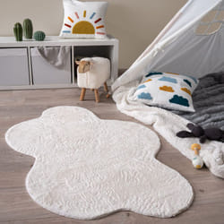 Paco Home Tapis De Salon Tapis Poils Ras Monochrome Moderne Fausse Fourrure Doux Crème, 80x120 cm nuage