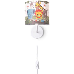 Paco Home - Lampe Poser Chambre Enfant Chevet Abat-Jour Tissu Applique Ronde Animaux Lampe murale - Blanc, Design 1 (Ø18 cm)