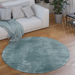 Paco Home - Tapis De Salon Poils Ras Lavable Monochrome Style Moderne Turquoise 120 cm rond