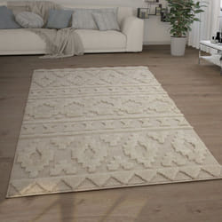 Paco Home - Tapis Poils Longs Tapis Salon Shaggy Aspect 3D Ethnique Boho Look Vintage Doux 200x280 cm, Crème 4