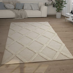 Paco Home - Tapis Poils Longs Tapis Salon Shaggy Aspect 3D Ethnique Boho Look Vintage Doux 80x150 cm, Crème 5