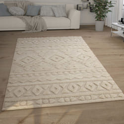 Paco Home - Tapis Poils Longs Tapis Salon Shaggy Aspect 3D Ethnique Boho Look Vintage Doux 80x150 cm, Crème 6