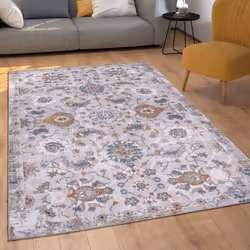Paco Home Tapis De Salon Tapis Poils Ras Tapis Vintage Motif Oriental Ornements Beige Bleu 80x150 cm