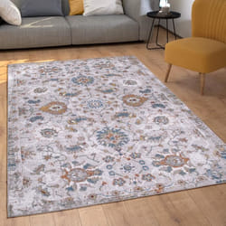 Paco Home Tapis De Salon Tapis Poils Ras Tapis Vintage Motif Oriental Ornements Beige Bleu 80x150 cm
