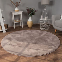 Paco Home Tapis Salon Adulte Poil Long Shaggy Lavable En Machine Moelleux Pelucheux Beige Taupe 160 cm rond