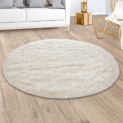 Paco Home - Tapis De Salon Poil Long Shaggy Fausse Fourrure Pelucheux Pelucheux Crème Beige 200 cm rond