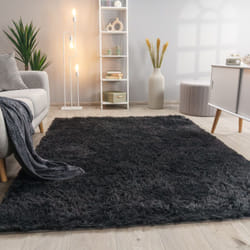 Paco Home - Tapis De Salon Poil Long Shaggy Fausse Fourrure Pelucheux Uni Gris Anthracite 60x100 cm